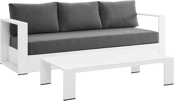 Modway Tahoe Aluminum 2-Piece Outdoor Patio Set in White Charcoal