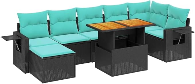 vidaXL Patio Sofa Set with Cushions 8 Piece, Outdoor Conversation Set, Sectional Sofa for Balcony Garden, Modern Style, Black Poly Rattan