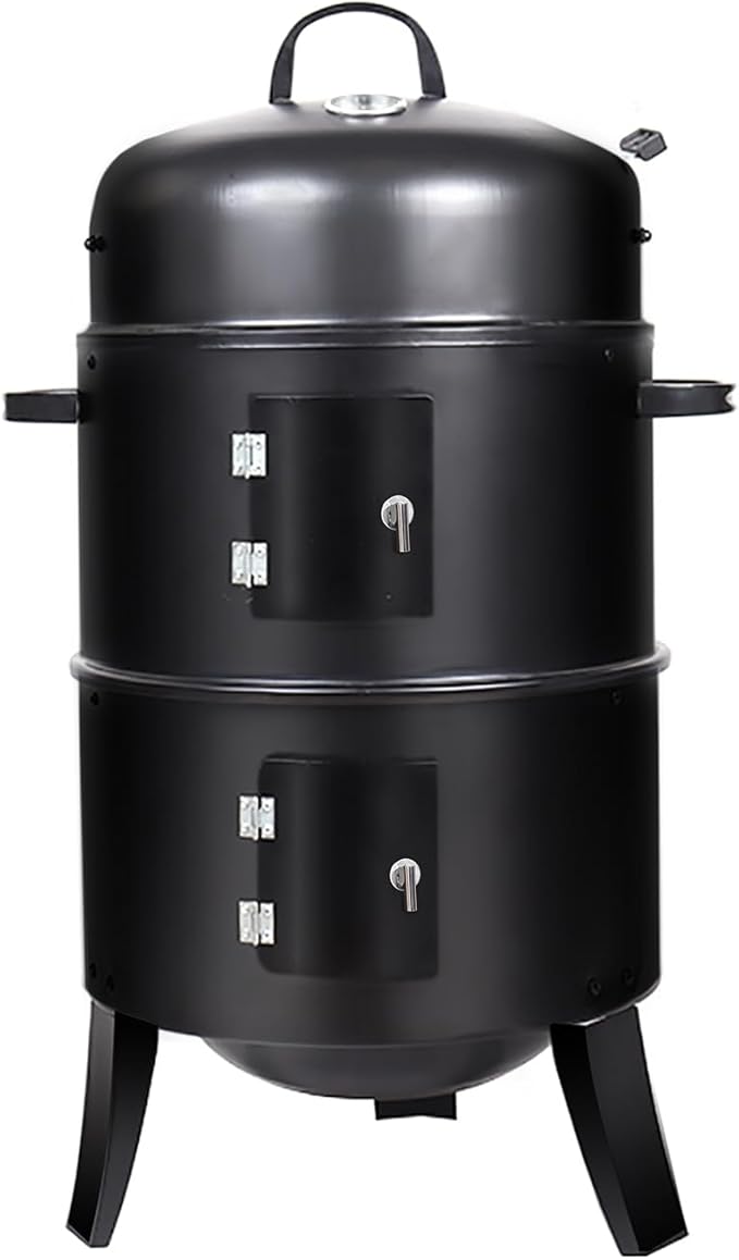 16 inch Vertical Charcoal Smoker, BBQ Grill, Fire Pit, 3-in-1 with Built-in Thermometer, Adjustable Air Vent, Idea for Parties, Backyard, Patio, Camping
