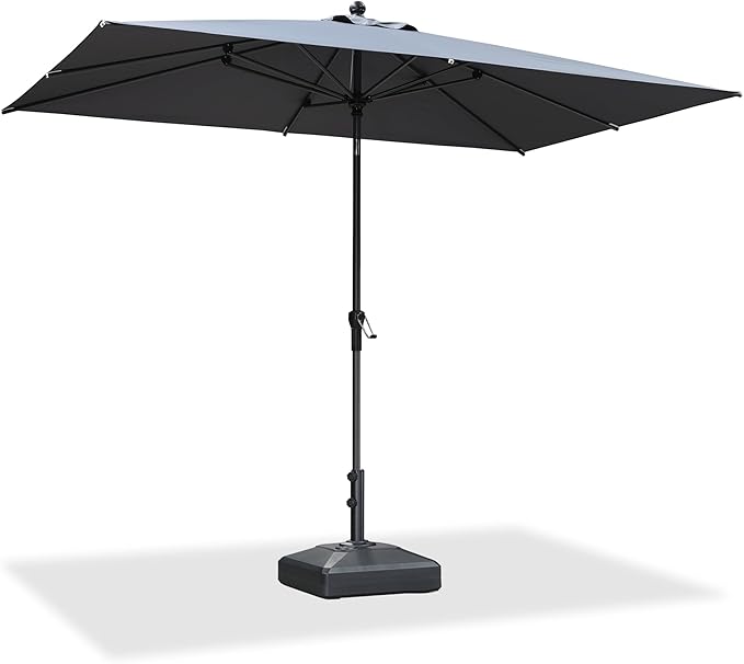 PURPLE LEAF 10' x 6.5' Rectangle Patio Market Umbrella with Base Outdoor Table Umbrellas Aluminum Frame Sun Shade with 8 Sturdy Ribs Tilt for Garden Deck Lawn Pool Light Gray