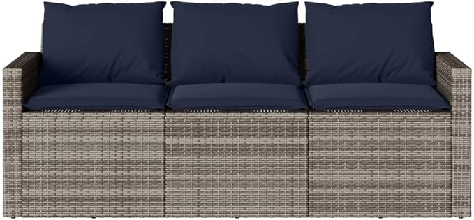2 Piece Garden Dining Set with Gray Poly Rattan, Tempered Glass Tabletop, and Thickly Padded Cushions for Patio