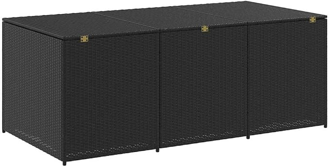 Poly Rattan Patio Storage Box 70.9"x35.4"x27.6" Black, W Outdoor Storage Trunk with PE Liner and Gas Lift Mechanism