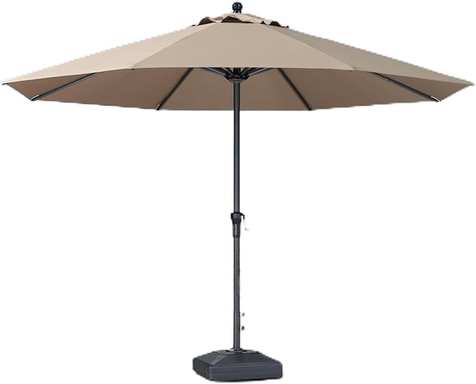 PURPLE LEAF 11' Round Patio Market Umbrella with Base Outdoor Table Umbrellas Aluminum Frame Sun Shade with 8 Sturdy Ribs for Garden Deck Lawn Pool Taupe