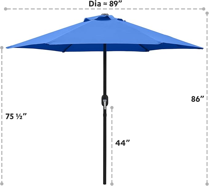 7.5 Ft Patio Umbrella with Crank Weather Resistant Outdoor Umbrella Durable 6 Sturdy Steel Ribs Outdoor Market Umbrella for Deck Garden Pool Yard Cafe, Blue