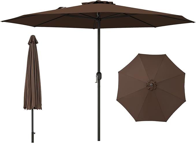 12FT Patio Umbrella, Outdoor Table Umbrella with Crank Handle, 8 Sturdy Ribs, Sun-protection & Waterproof Canopy, Top Air Vent, Market Umbrella for Garden, Lawn, Deck, Backyard, Poolside