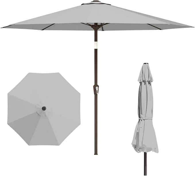 11FT Patio Umbrella, Outdoor Umbrella with with 8 Sturdy Fiberglass Ribs,Market Table Umbrella with Push Button Tilt and Crank,Suit for Backyard,Garden,Pool,Deck(Light Gray)