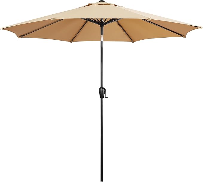 Sun-Ray 9' Round Patio Umbrella with Push-Button Tilt and Hand Crank Lift System, Market Umbrella for Porch, Deck, and Patio