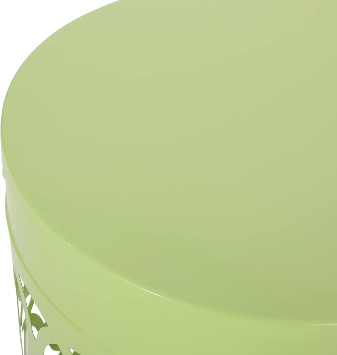 Outdoor Round Metal End Table Cut Out Design, Metal Round Patio Table Garden Stool Side Tables for Indoor Outdoor (Green)