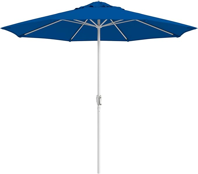 California Umbrella 10-Year Protection 9 Ft Outdoor Patio Umbrella, Pacifica Fade-Resistant Fabric, Auto-Tilt, Heavy Duty Aluminum Frame, 8 Reinforced Ribs for Pool or Deck, White Pole, Pacific Blue