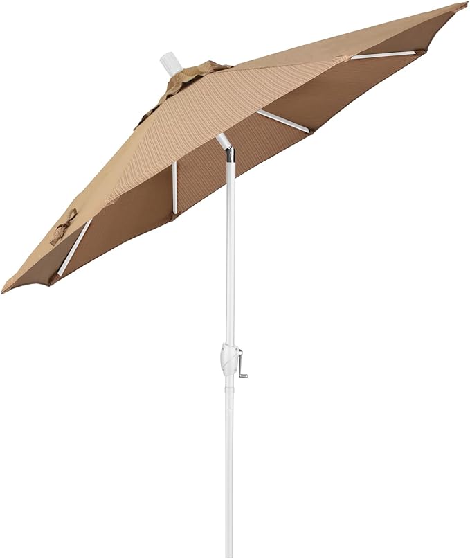 California Umbrella 7.5' Round Aluminum Market Umbrella, Crank Lift, Push Button Tilt, White Pole, Terrace Sequoia Olefin