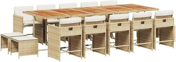 15 Piece Patio Dining Set with Cushions, Space Saving PE Rattan Garden Furniture Table and Chair Set, Foldable Chairs and Stools for Backyard, Deck, and Outdoor Space