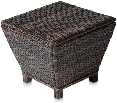 Outdoor Table with Storage, 13 Gallon Wicker Small Outdoor Storage Box Patio Side Tables for Outside Porch Poolside Deck Garden， Brown