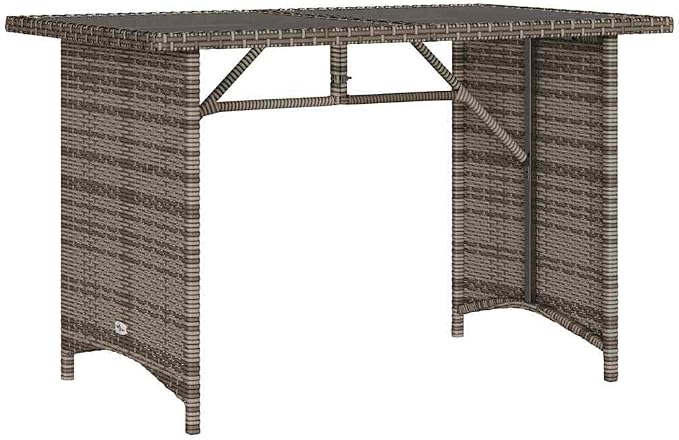 Garden Table 43.3x26.8 Inch, Grey PE Rattan Outdoor Table with Tempered Glass Top, Powder Coated Steel Frame for Patio Balcony Dining