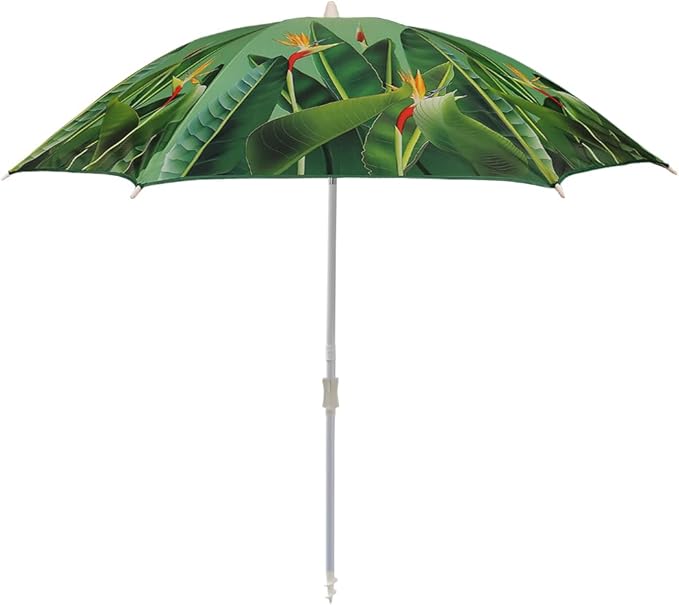 Beach Umbrella with Sand Anchor & Carry Bag, 6.5 Foot Beach Umbrella with Tilt Adjustable Pole Height, Ideal for Travel Garden Lawn, UPF 50+ (Birds of paradise)
