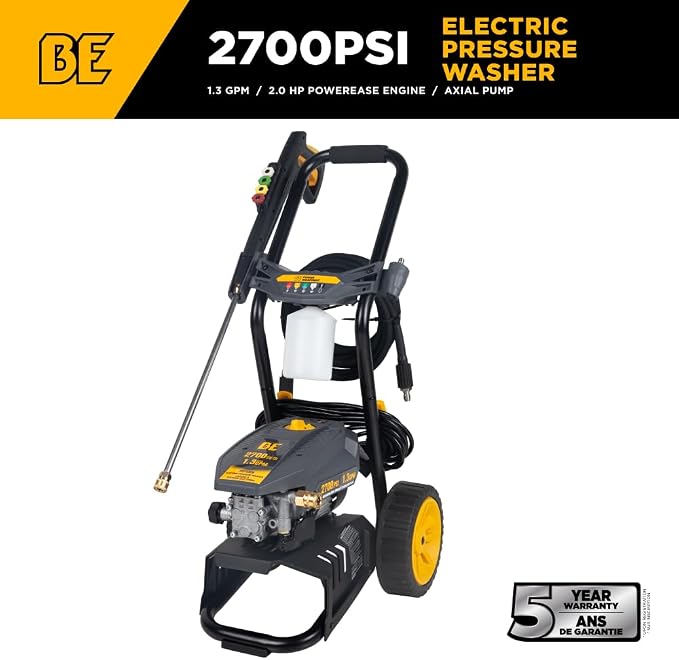 BE Power Equipment 2700 PSI 1.3 GPM Cold Water Corded Electric Pressure Washer