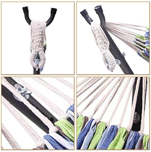 Hammock Set (Hammock Frame Small Color Bar) Natural Rope (Green Strip)