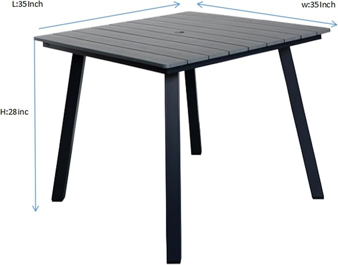 35" Square Patio Dining Table, with Umbrella Hole, Heavy-Duty Iron Frame and WPC Top, All-Weather Outdoor Patio Table for Backyard, Garden and Outdoor Dining