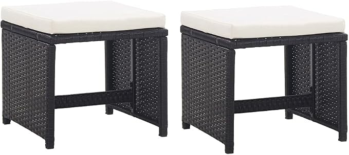 11 Piece Patio Dining Set with Cushions, Black Poly Rattan Outdoor Furniture Set with 1 Table, 6 Chairs, 4 Stools, 16 Cushions, Powder-Coated Steel Frame, Glass Top
