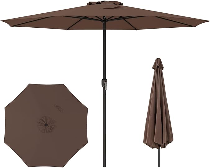 HAPPYGRILL 12 FT Patio Umbrella with Crank Handle, Outdoor Market Umbrella with 8 Sturdy Ribs, Vented Large Table Umbrella, Sun-Protective Canopy for Garden Backyard Deck Pool