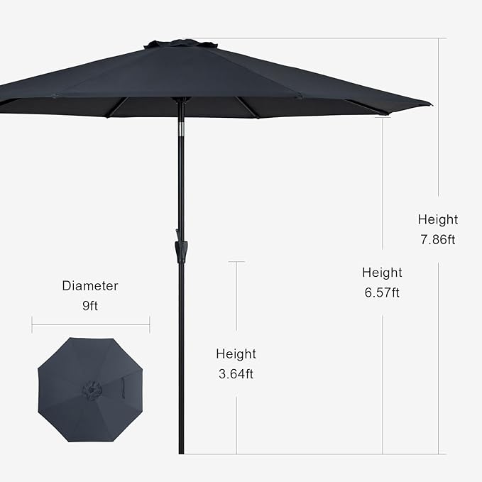 Tempera Striped Patio Umbrellas Outdoor Table Market Umbrellas with Crank & Pust Button Tilt|Auto-Tilt, 8 Steel Ribs, High Color-Fastness Canopy