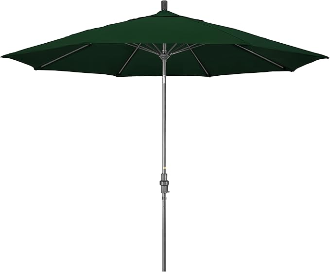 California Umbrella 11Ft Fiberglass Rib Patio Umbrella, Hand-Crank, Tilt-Collar, Gray Frame, Solution Dyed Hunter Green Fabric