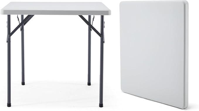 KAIHAOWIN Square Folding Table-31.5"x31.5" Plastic Card Table with Foldable Legs Portable Small Utility Table for Indoor Outdoor -White