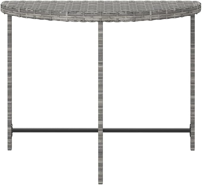 Wicker Half-Moon Patio Table, Half-Round Rattan Bistro Table, Gray 39.4"x19.7"x29.5" Poly Rattan, -283