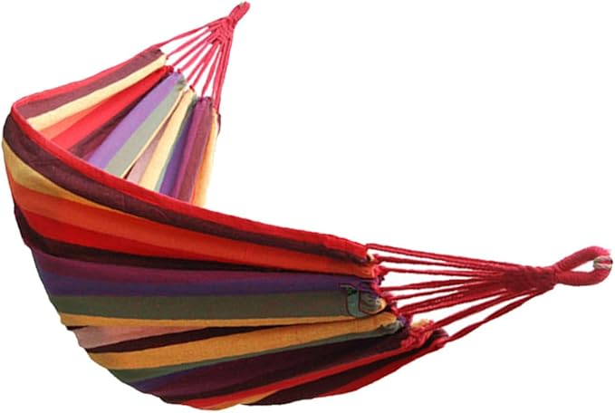 BESPORTBLE Canvas Outdoor Camping Hammock Swing, Portable 190x85cm Striped Hanging Chair for Indoor and Garden Use, Breathable European Rainbow Canvas Camping Hammock
