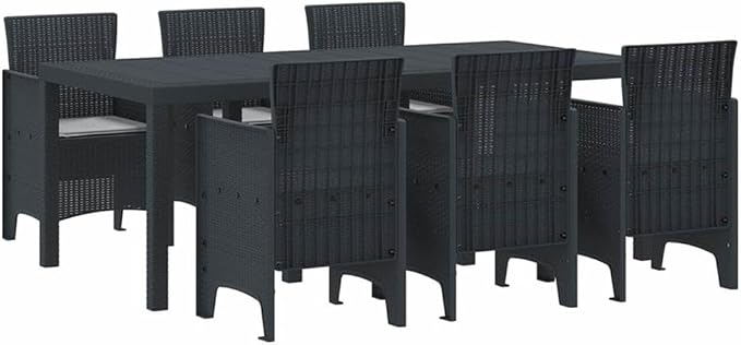 Afuera Living 7-Piece Poly Rattan Patio Dining Set, Anthracite Finish, Rectangular Shape, Cushioned Seating, Weather-Resistant, Lightweight Design, Modern Style Outdoor Furniture for Garden or