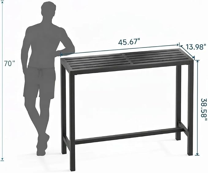 Outdoor Bar Table, 45in Bar Height Table, Black Metal Frame with Weatherproof Top, HDPE Outdoor Furniture for Patio, Hot Tub, Party, Balcony, Indoor