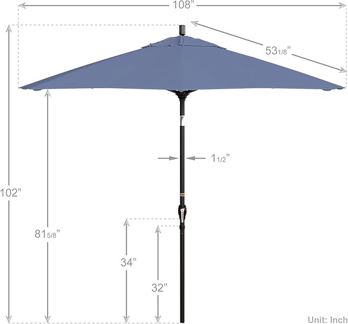 California Umbrella 9' Round Aluminum Market Umbrella, Crank Lift, Push Button Tilt, Bronze Pole