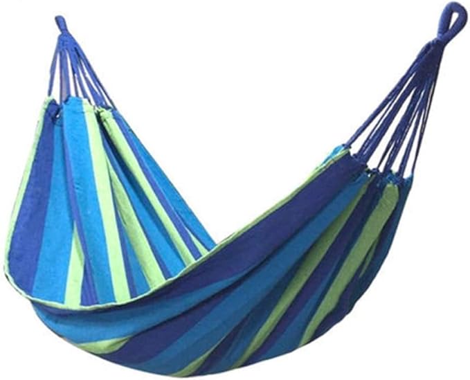 Homoyoyo Double Thick Canvas Hammock Outdoor Swing Sleeping Bed with Two Bind Ropes 280x150cm Blue for Camping Patio Backyard Lounge