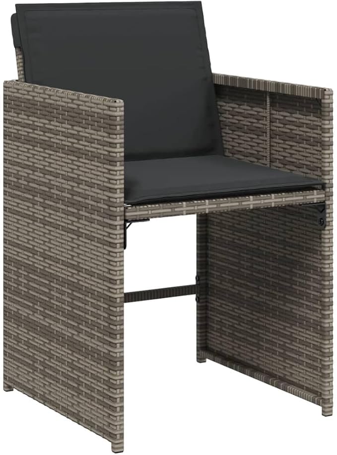 13 Piece Outdoor Dining Set with Cushions Gray Poly Rattan Patio Furniture for Garden Backyard Deck Space-Saving Folding Chairs Acacia Wood Table