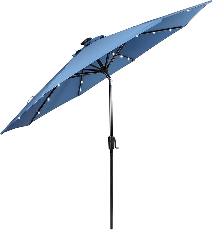 HERMOCE 9FT Solar Umbrella 32 LED Patio Umbrellas with Tilt and Crank,Table Market Outdoor Umbrella for Garden,8 Ribs