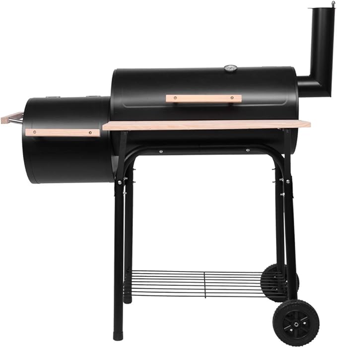 Outdoor BBQ Charcoal Grills,Heavy Duty Charcoal Grill,Metal Outdoor Barbecue Smoker,Portable Camping Barbecue Grills,with Side Table and Wheels,for Garden, Backyard, Patio, Picnics, Party (Black)