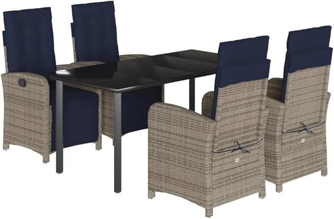 Backyard Furniture Patio Conversation Sets Outdoor Seating 5 Piece Patio Dining Set with Cushions Gray Poly Rattan Suitable for Gardens, Balconies, Decks