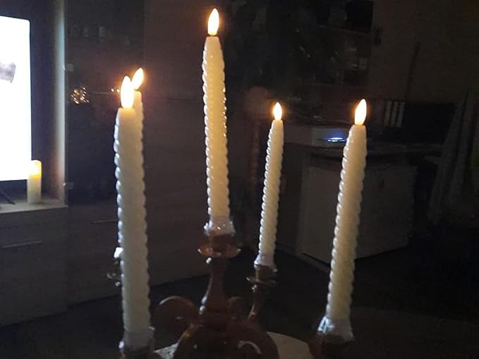 Flameless Taper Candles Real Wax Flickering with Remote Timer, Pastel White 3D Wick LED Spiral Candles Battery Operated 6 Pack 9.8 inch, Wedding Birthday Home Party Holiday Dinner Decor