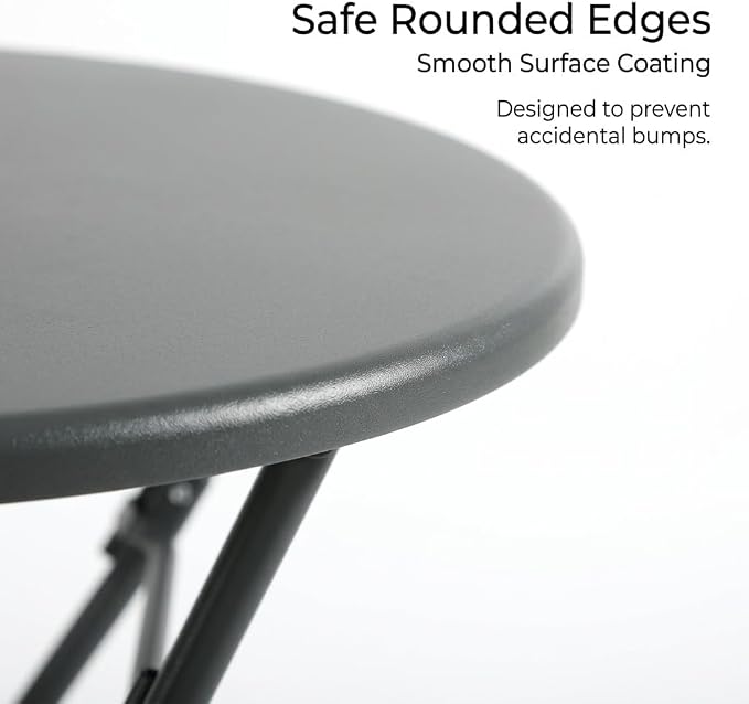 Round Foldable Table,Small Outdoor Patio Coffee Table with Alloy Steel Frame for Balcony, Garden, Patio and Indoor Use (Black)