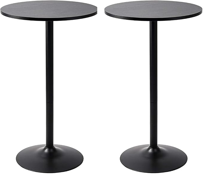 Pearington Bistro Pub Table Round Bar Height Cocktail Table for Home Bar, Round Bar Tables for Party, Dining Room, Living Room and Wedding, Metal Base MDF Top Obsidian, 40.6 Inch Height, 2pk