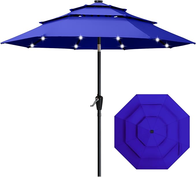 ABCCANOPY 10FT Solar Led Patio Umbrella 3-Tiers(Blue)