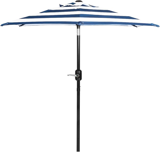 6 Ft Outdoor Patio Umbrella, Easy to Open/Close Crank and Push Button Tilt Adjustment - Navy Blue Striped Market Umbrellas