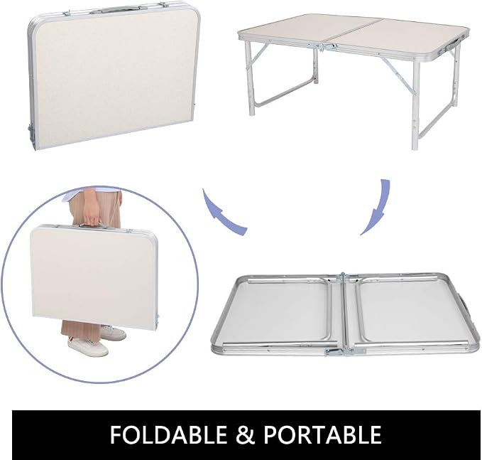 3FT Outdoor Aluminum Camping Folding Table, Lightweight Portable Folding Picnic Table,Outdoor Tables with Carrying Handle