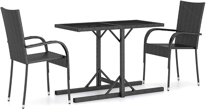 3 Piece Patio Dining Set, Outdoor Sofa Sets Sectional Sofa Patio Conversation Set Front Porch Furniture for Piazza Garden Poolside Negotiation Area Black