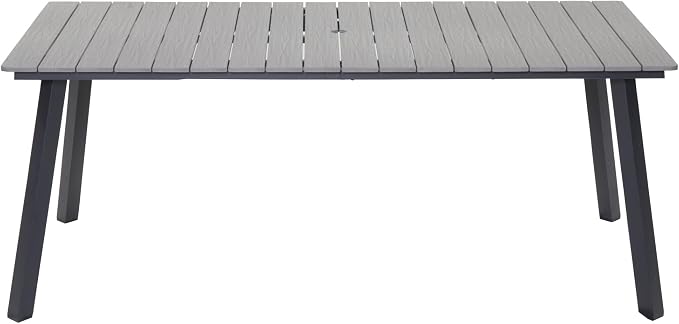 JOSHEN 70" Steel Elegant and Stylish Kitchen Dining Table, Simple and Practical Dining Table, Mid-Century Style Outdoors Coffee Tables with Umbrella Hole for Patio, Garden, Poolside, Grey