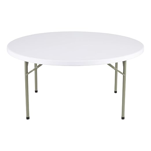 Norwood Commercial Furniture 5' Round Multipurpose Plastic Folding Table for Parties and Events, Portable Blow-Molded Indoor/Outdoor Event Table, White