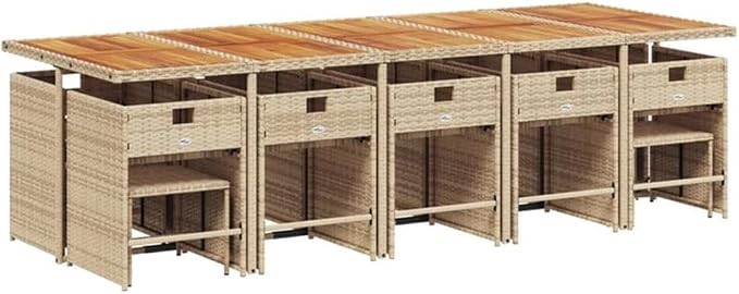Afuera Living 15-Piece Rattan Patio Dining Set, 108 in Table, UV-Resistant Brown PE Rattan, Cushioned Chairs and Stools, Powder-Coated Finish, Modern Outdoor Furniture for Garden or Terrace, Seats 14