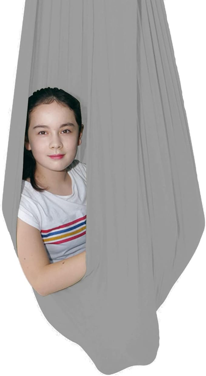 Sensory Swing for adults Indoor kids Therapy Swing Calming Snuggle Hammock durable soft strong fabric swing Best suited for children with SPD Autism and Asperger ( Color : Silver gray , Size : 1.5M x