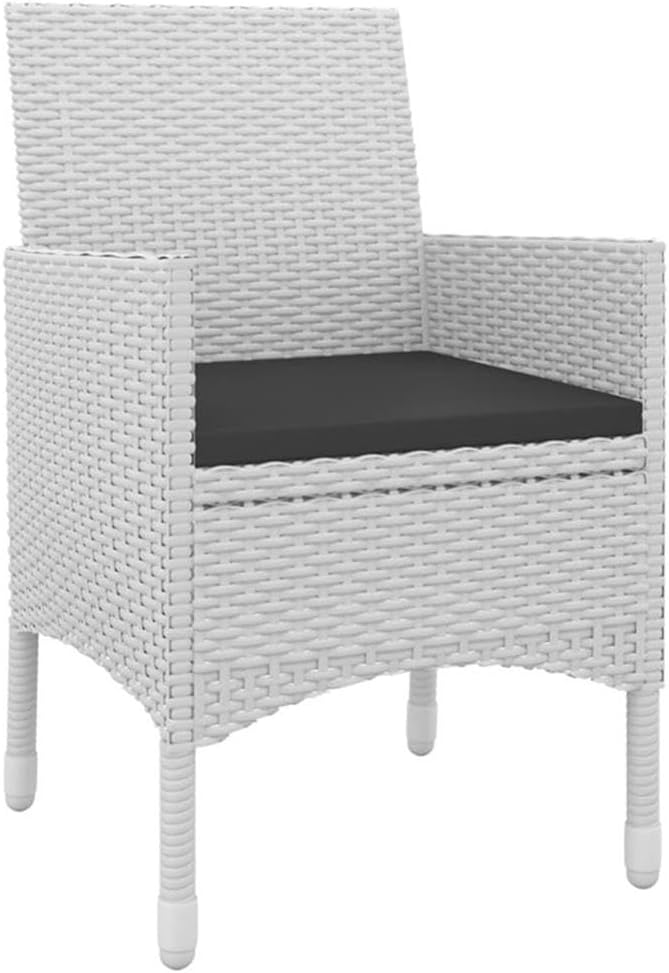 BOWERY HILL 5-Piece Patio Dining Set, PE Rattan Construction, Powder-Coated Steel Frame, White Finish, Rectangular Table and Cushioned Chairs, Durable Outdoor Furniture for Garden, Terrace, or