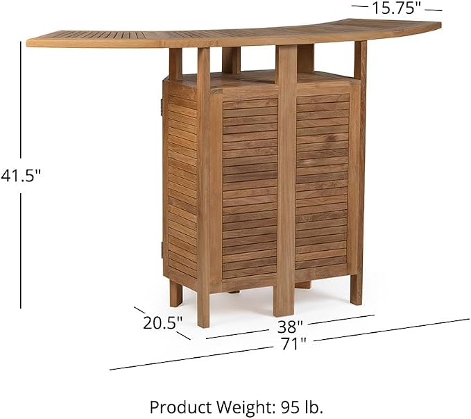 Ash & Ember Acadia Grade A Teak Folding Bar Table, Two Tier Cabinet with Folding Panels, Indoor Outdoor Solid Wood Patio Furniture, Tightly Spaced Slats, Weather Resistant Bar Furniture