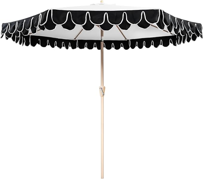 9Ft Elegant Valance Patio Umbrella, Outdoor Umbrellas for Patio with Auto-Tilt and Crank Systerm, Table Umbrella for Outdoors, Poolside,Beach, Backyard